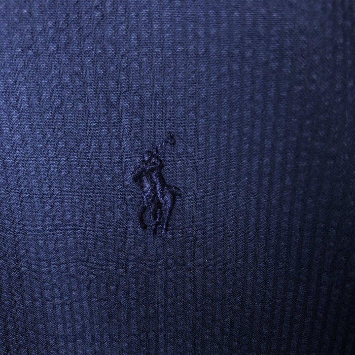 Ralph Lauren Slim Fit Seersucker Short Sleeve Button Down Shirt Men's XL cotton navy blue type Vintage Second Hand