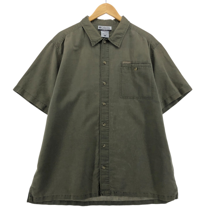 Columbia Short Sleeve Ramie x Cotton Shirt, Box Shirt, Men's XL Size Lamy green type Vintage Second Hand