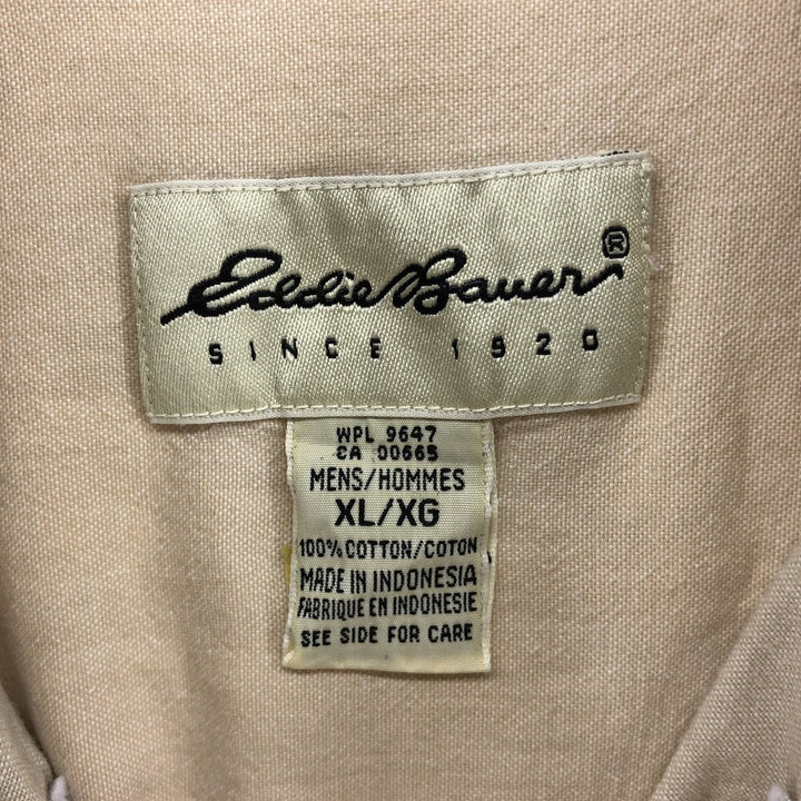 90'S Eddie Bauer short sleeve button down shirt, men's XL size, vintage cotton Beige type Vintage Second Hand