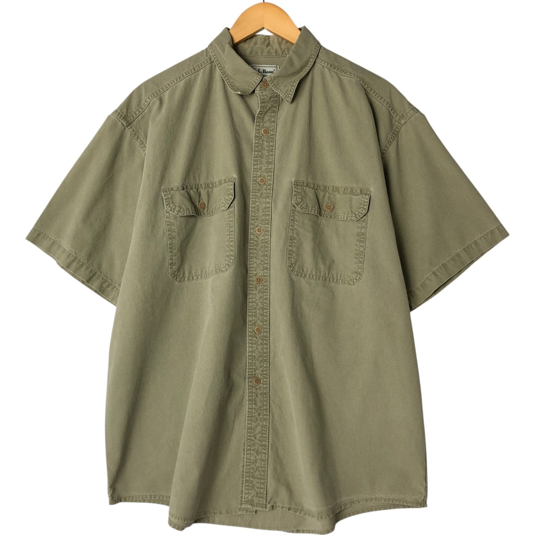 Vintage 1990'S LLBean short-sleeved cotton shirt, made in Canada, size L, men's cotton Khaki type sage green Vintage Second Hand