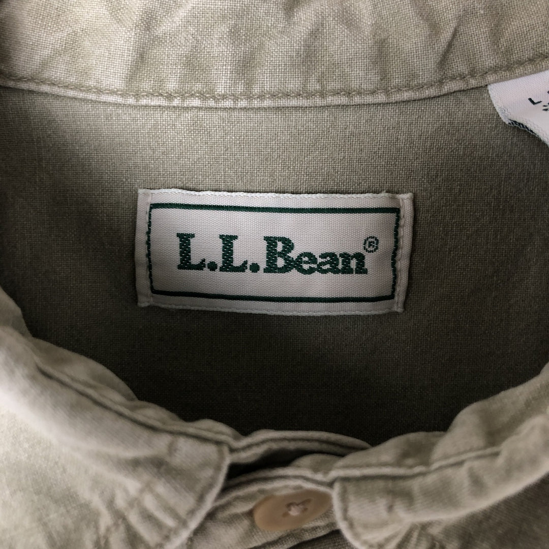 Vintage 1990'S LLBean short-sleeved cotton shirt, made in Canada, size L, men's cotton Khaki type sage green Vintage Second Hand