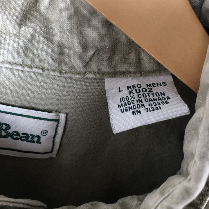 Vintage 1990'S LLBean short-sleeved cotton shirt, made in Canada, size L, men's cotton Khaki type sage green Vintage Second Hand