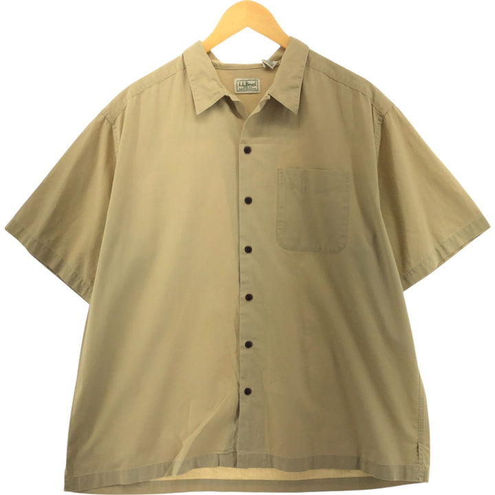LLBean Short Sleeve Open Collar Cotton Shirt Box Shirt Men's Size L cotton Beige type Vintage Second Hand