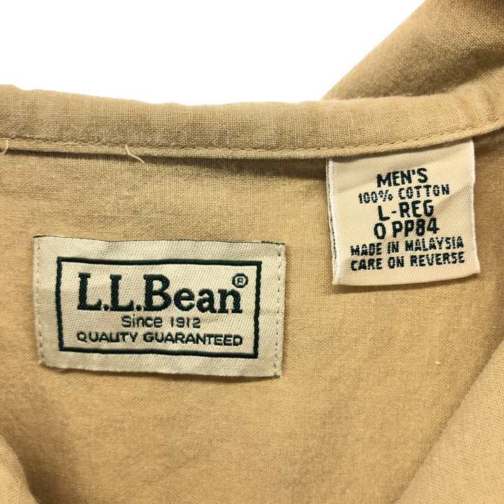 LLBean Short Sleeve Open Collar Cotton Shirt Box Shirt Men's Size L cotton Beige type Vintage Second Hand