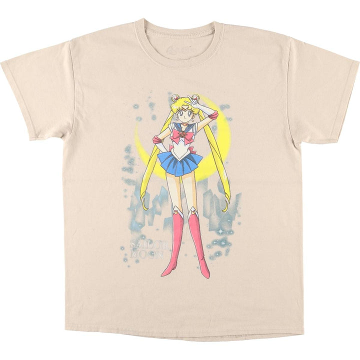 SAILOR MOON Pretty Guardian Sailor Moon Tsukino Usagi Anime Character Print T-Shirt Men's L size unclear Beige type Vintage Second Hand