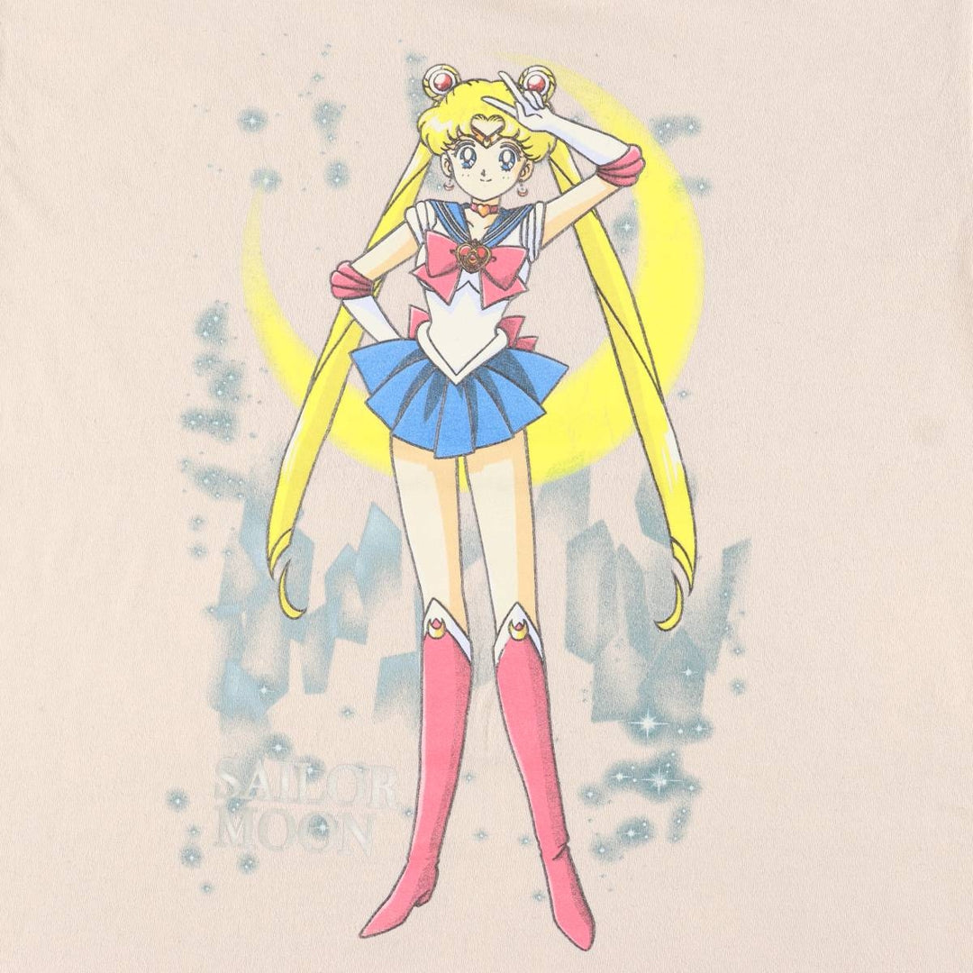 SAILOR MOON Pretty Guardian Sailor Moon Tsukino Usagi Anime Character Print T-Shirt Men's L size unclear Beige type Vintage Second Hand