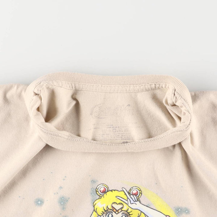 SAILOR MOON Pretty Guardian Sailor Moon Tsukino Usagi Anime Character Print T-Shirt Men's L size unclear Beige type Vintage Second Hand