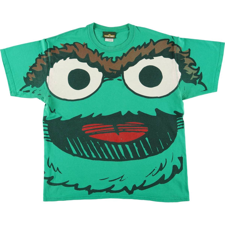 90'S Sesame Street Oscar Large Print Character Print T-Shirt Men's L Size Vintage cotton green type Vintage Second Hand