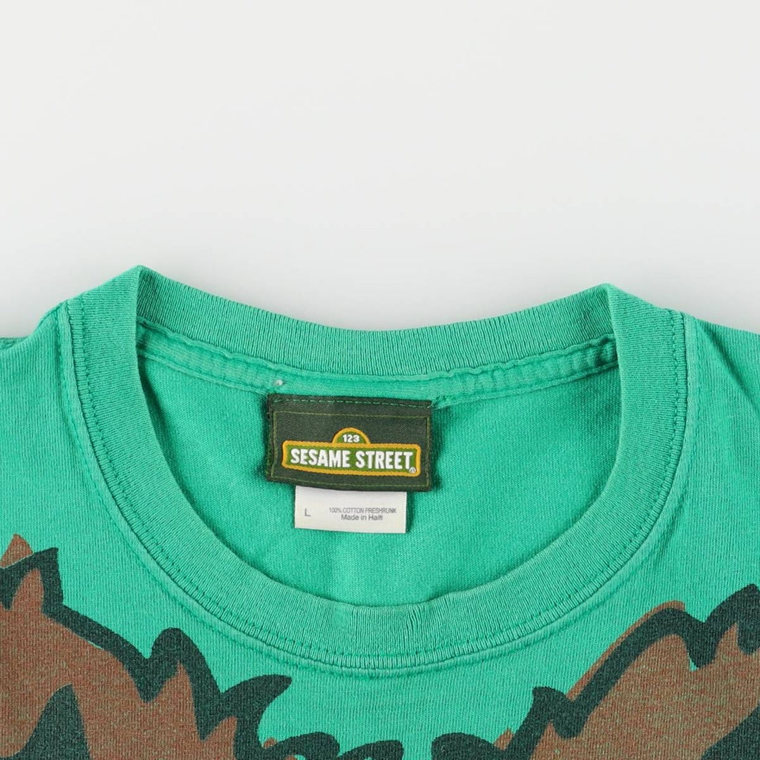 90'S Sesame Street Oscar Large Print Character Print T-Shirt Men's L Size Vintage cotton green type Vintage Second Hand