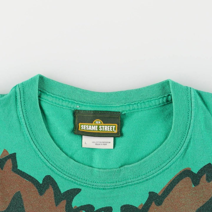 90'S Sesame Street Oscar Large Print Character Print T-Shirt Men's L Size Vintage cotton green type Vintage Second Hand