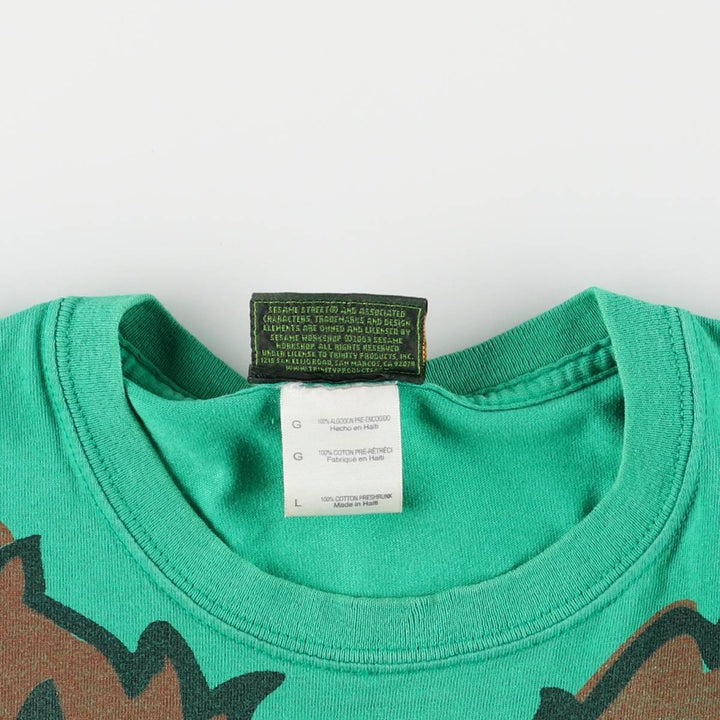 90'S Sesame Street Oscar Large Print Character Print T-Shirt Men's L Size Vintage cotton green type Vintage Second Hand