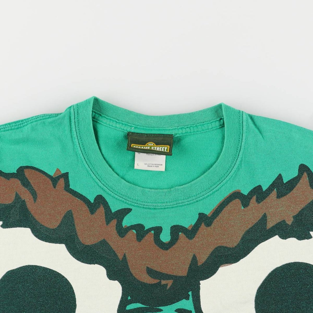 90'S Sesame Street Oscar Large Print Character Print T-Shirt Men's L Size Vintage cotton green type Vintage Second Hand