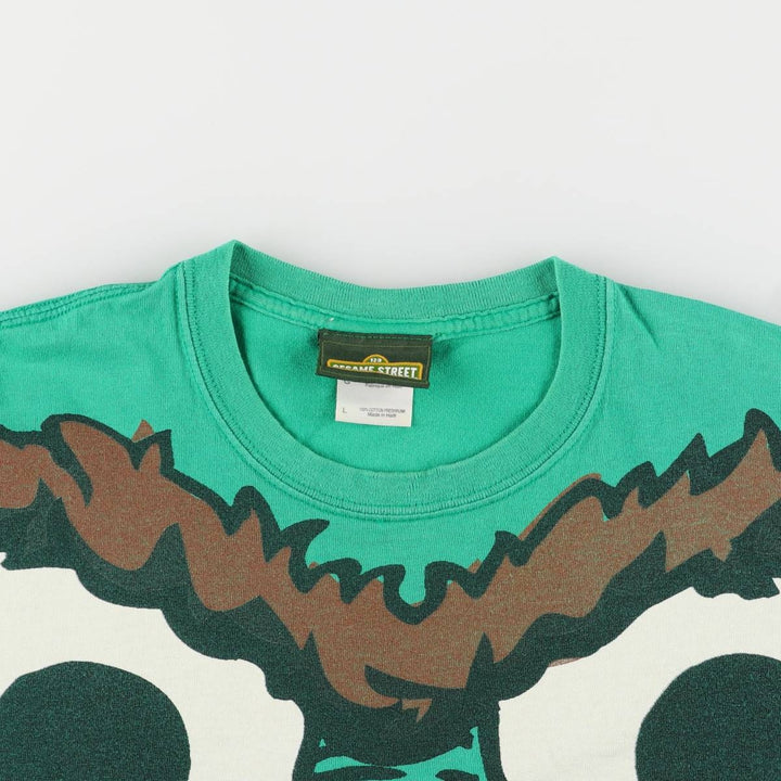 90'S Sesame Street Oscar Large Print Character Print T-Shirt Men's L Size Vintage cotton green type Vintage Second Hand