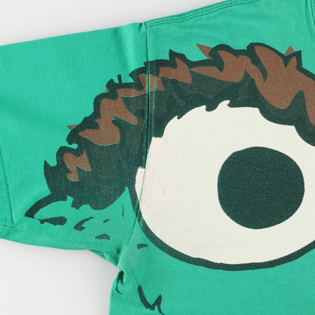 90'S Sesame Street Oscar Large Print Character Print T-Shirt Men's L Size Vintage cotton green type Vintage Second Hand