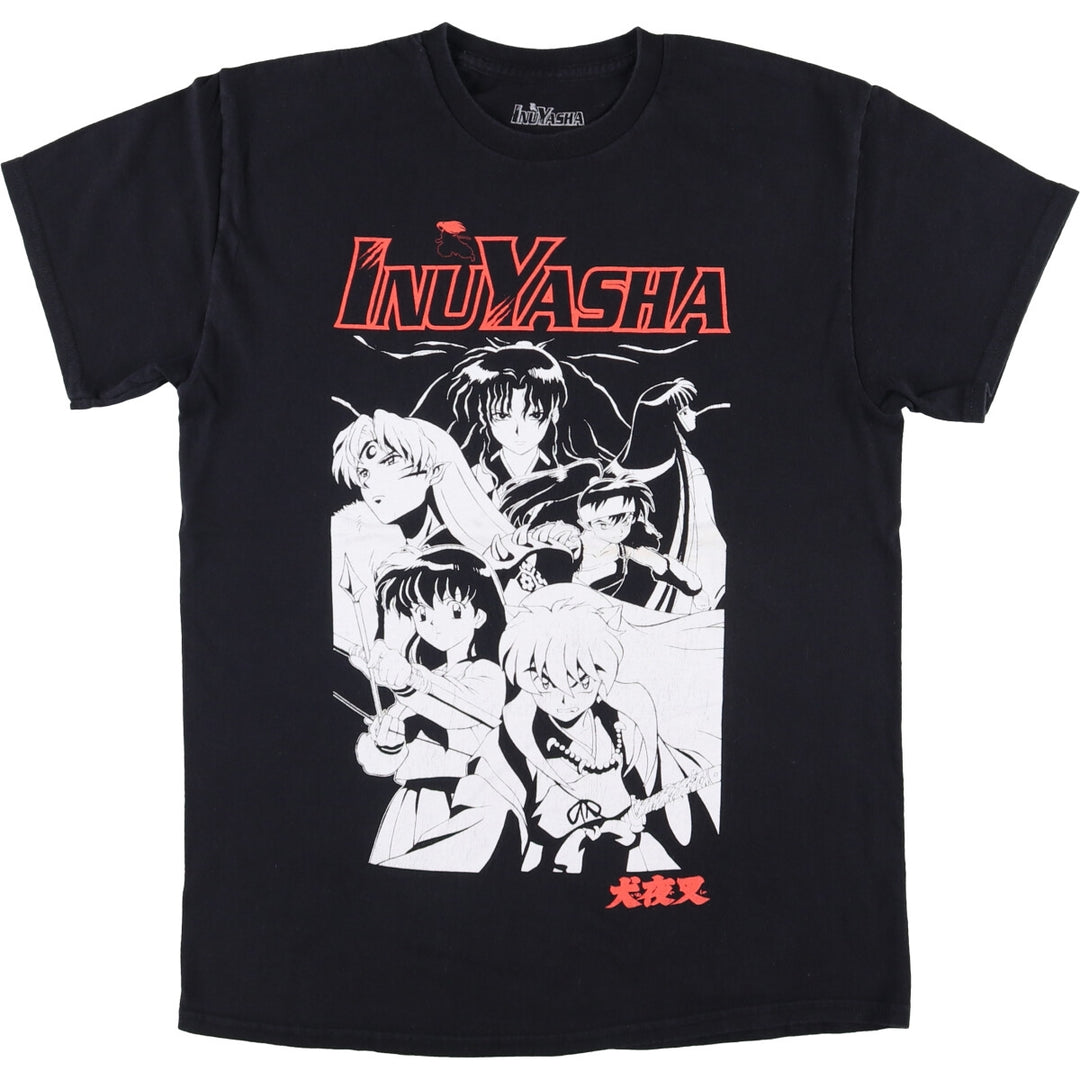 INUYASHA Inuyasha Anime Character Print T-Shirt Men's M Size cotton black type Vintage Second Hand