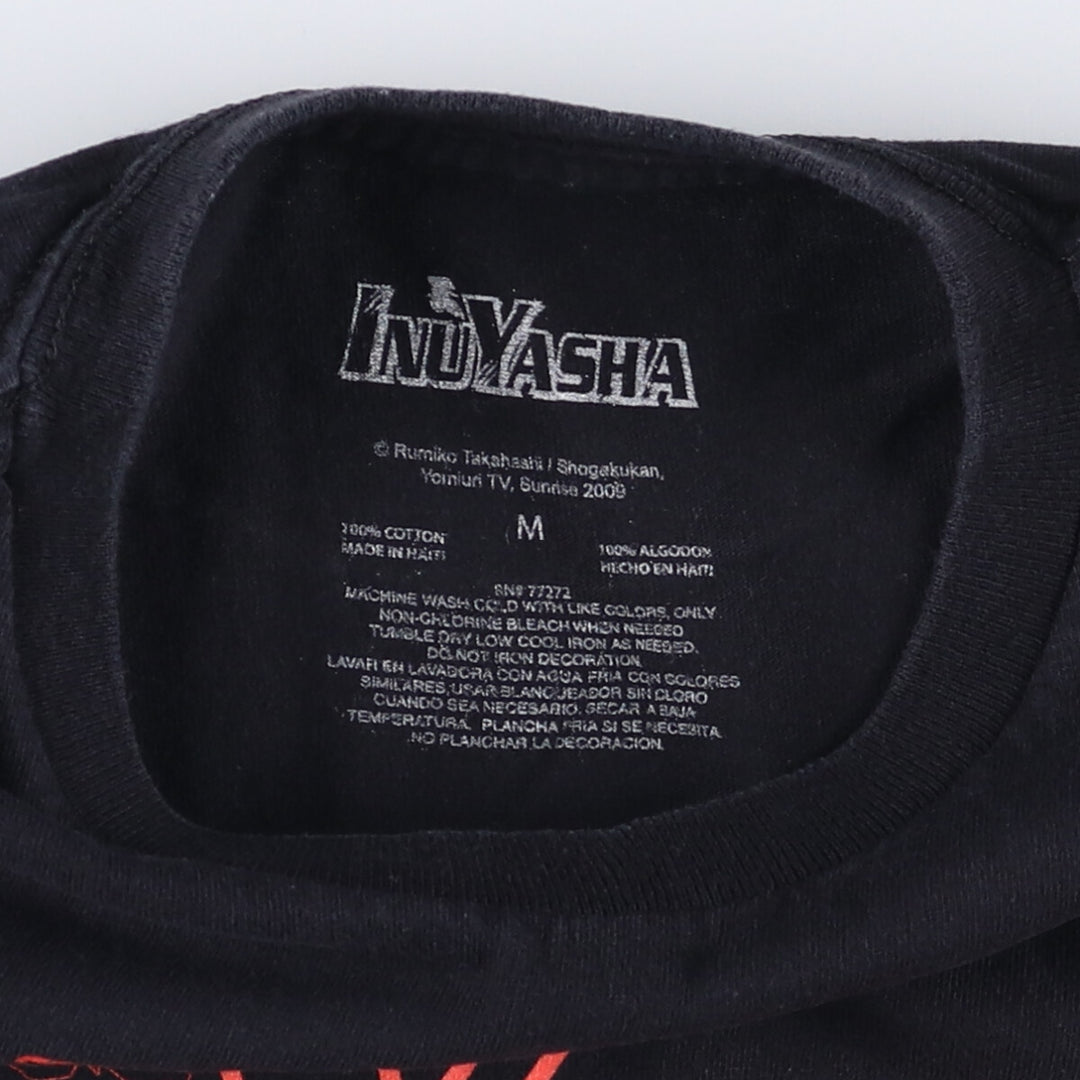 INUYASHA Inuyasha Anime Character Print T-Shirt Men's M Size cotton black type Vintage Second Hand