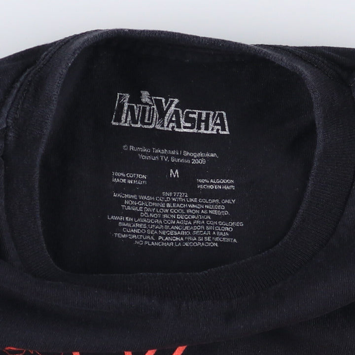 INUYASHA Inuyasha Anime Character Print T-Shirt Men's M Size cotton black type Vintage Second Hand