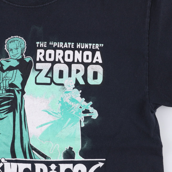 RIPPLE JUNCTION ONE PIECE Roronoa Zoro Anime Character Print T-Shirt Men's M cotton black type Vintage Second Hand
