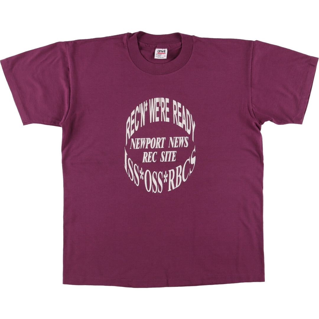 90'S Anvil Printed T-shirt, Made in USA, Men's L size, Vintage cotton wine-red Vintage Second Hand
