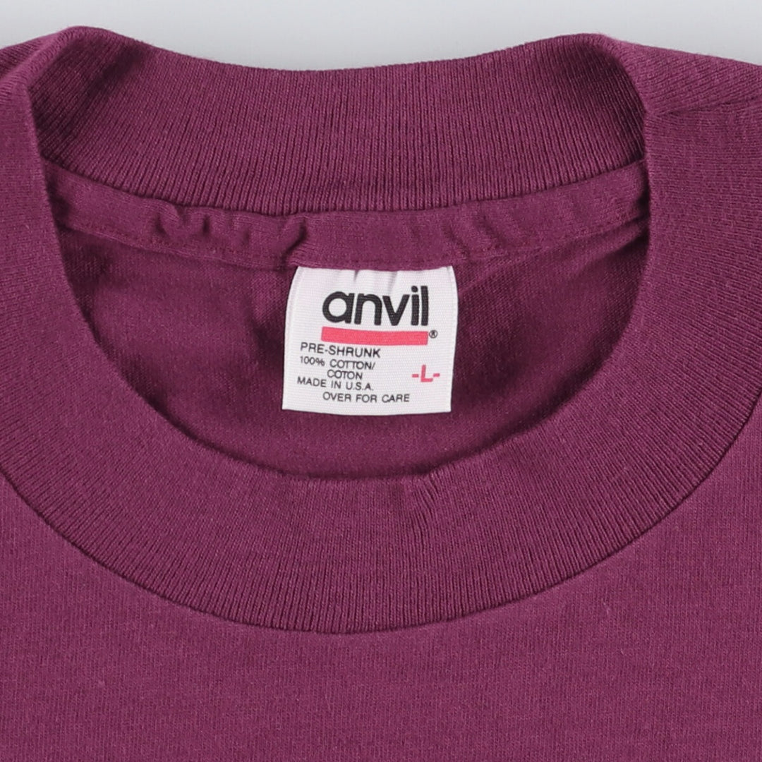 90'S Anvil Printed T-shirt, Made in USA, Men's L size, Vintage cotton wine-red Vintage Second Hand