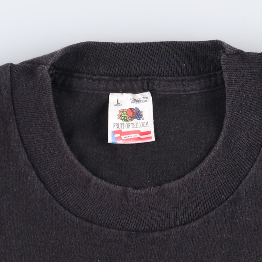 90'S Fruit of the Loom printed T-shirt, made in the USA, men's size L, vintage cotton black type Vintage Second Hand