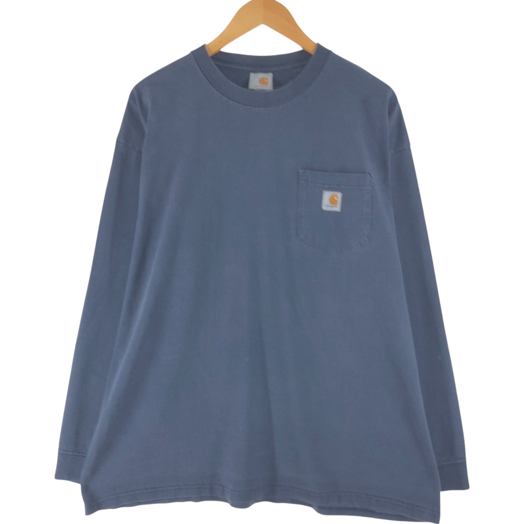 Carhartt Plain Pocket Long T-Shirt, Men's XL Size cotton navy blue type Vintage Second Hand