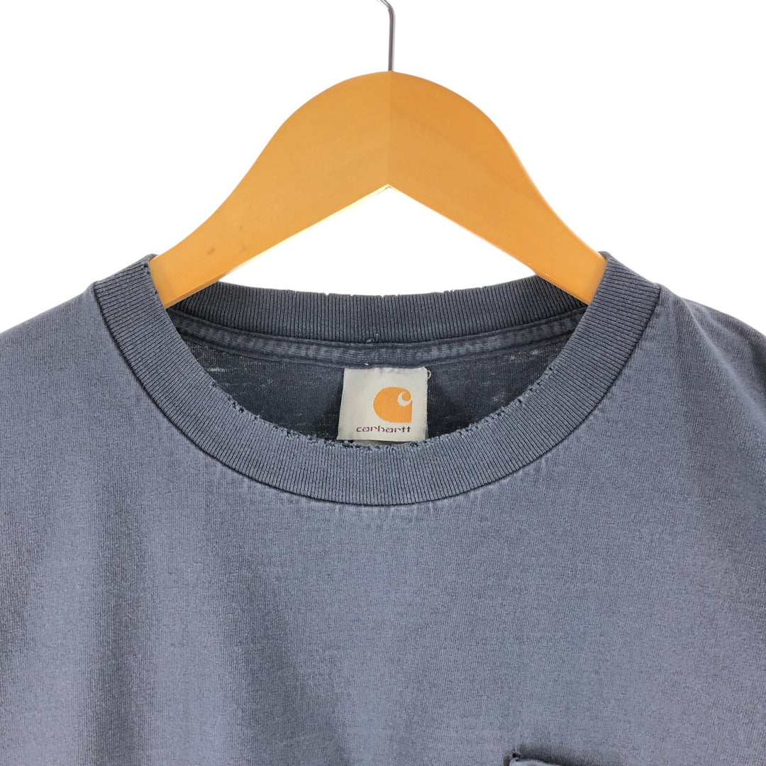 Carhartt Plain Pocket Long T-Shirt, Men's XL Size cotton navy blue type Vintage Second Hand