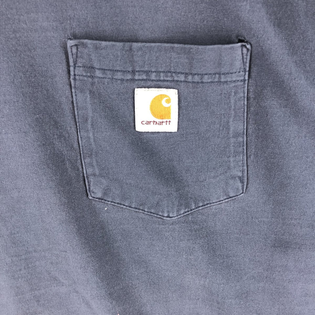 Carhartt Plain Pocket Long T-Shirt, Men's XL Size cotton navy blue type Vintage Second Hand
