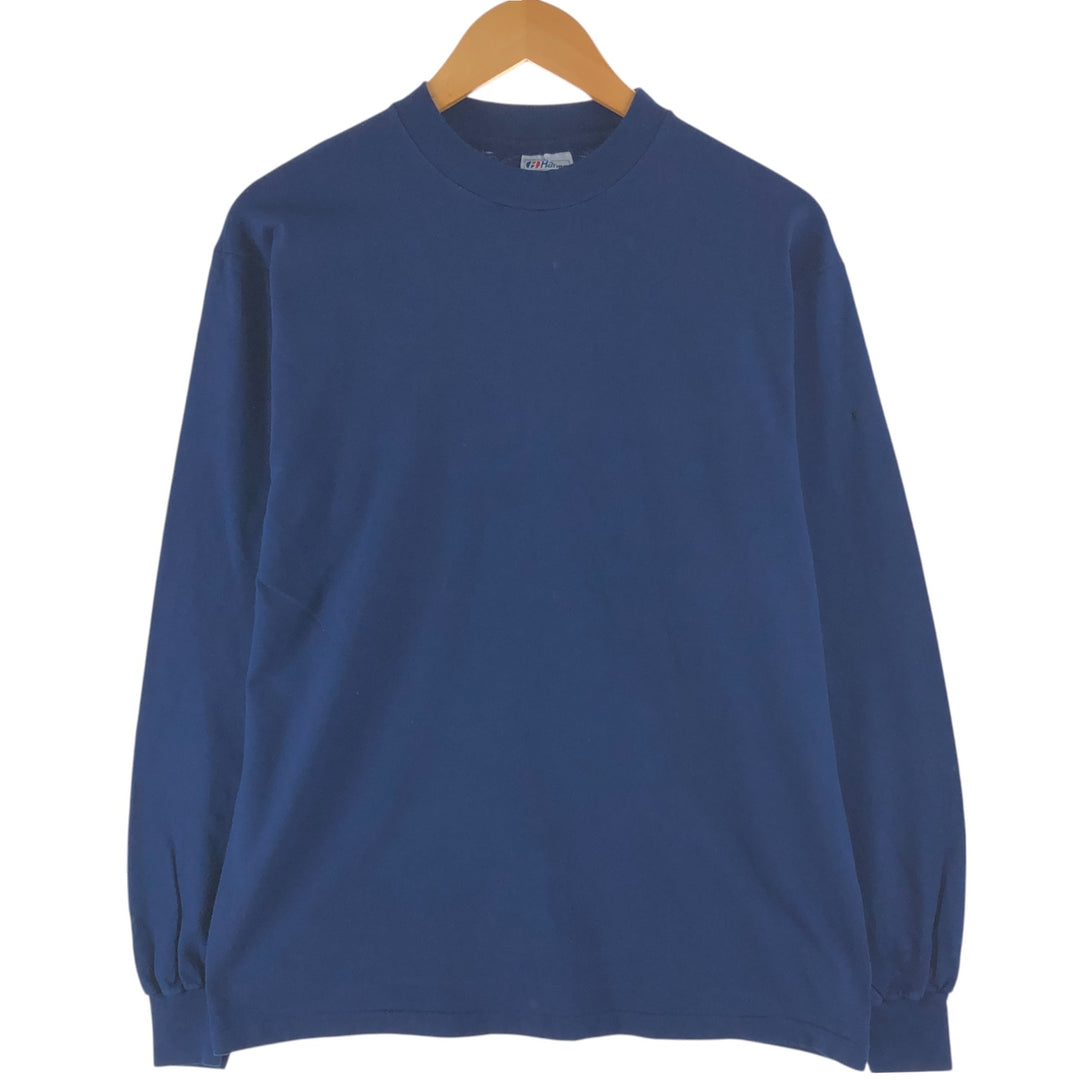 Vintage 1980'S Hanes BEEFY-T Blue Tag Mock Neck Long Sleeve T-Shirt, Made in USA, Men's Size L cotton navy blue type Vintage Second Hand