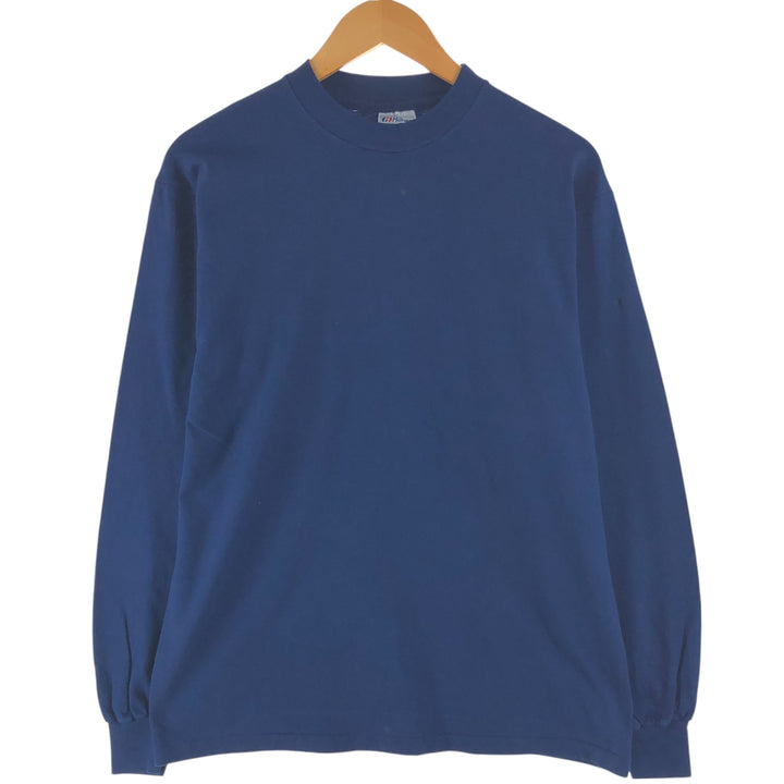 Vintage 1980'S Hanes BEEFY-T Blue Tag Mock Neck Long Sleeve T-Shirt, Made in USA, Men's Size L cotton navy blue type Vintage Second Hand
