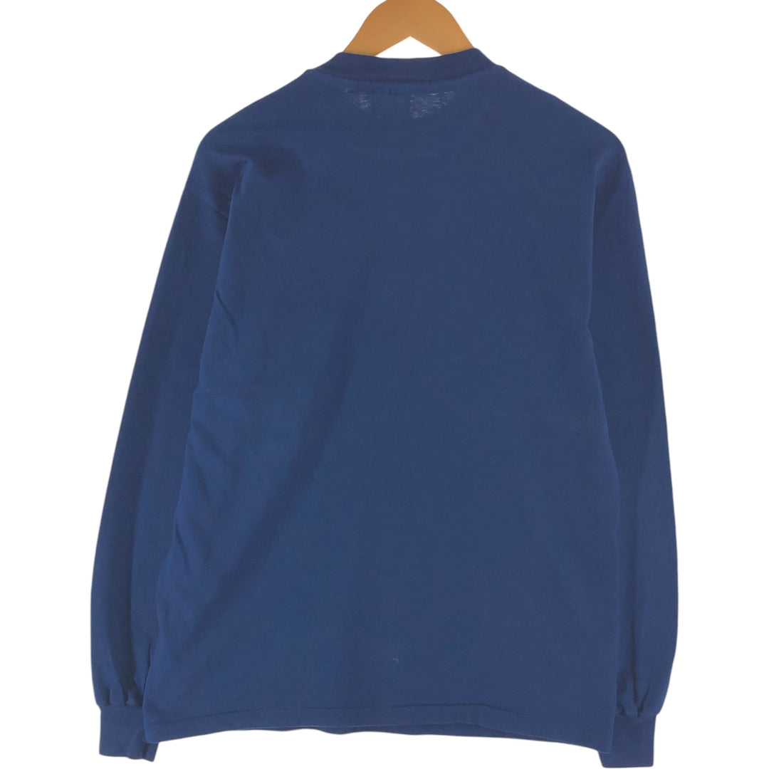 Vintage 1980'S Hanes BEEFY-T Blue Tag Mock Neck Long Sleeve T-Shirt, Made in USA, Men's Size L cotton navy blue type Vintage Second Hand