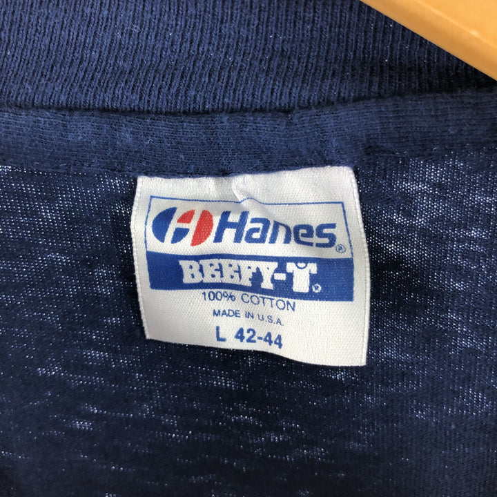 Vintage 1980'S Hanes BEEFY-T Blue Tag Mock Neck Long Sleeve T-Shirt, Made in USA, Men's Size L cotton navy blue type Vintage Second Hand