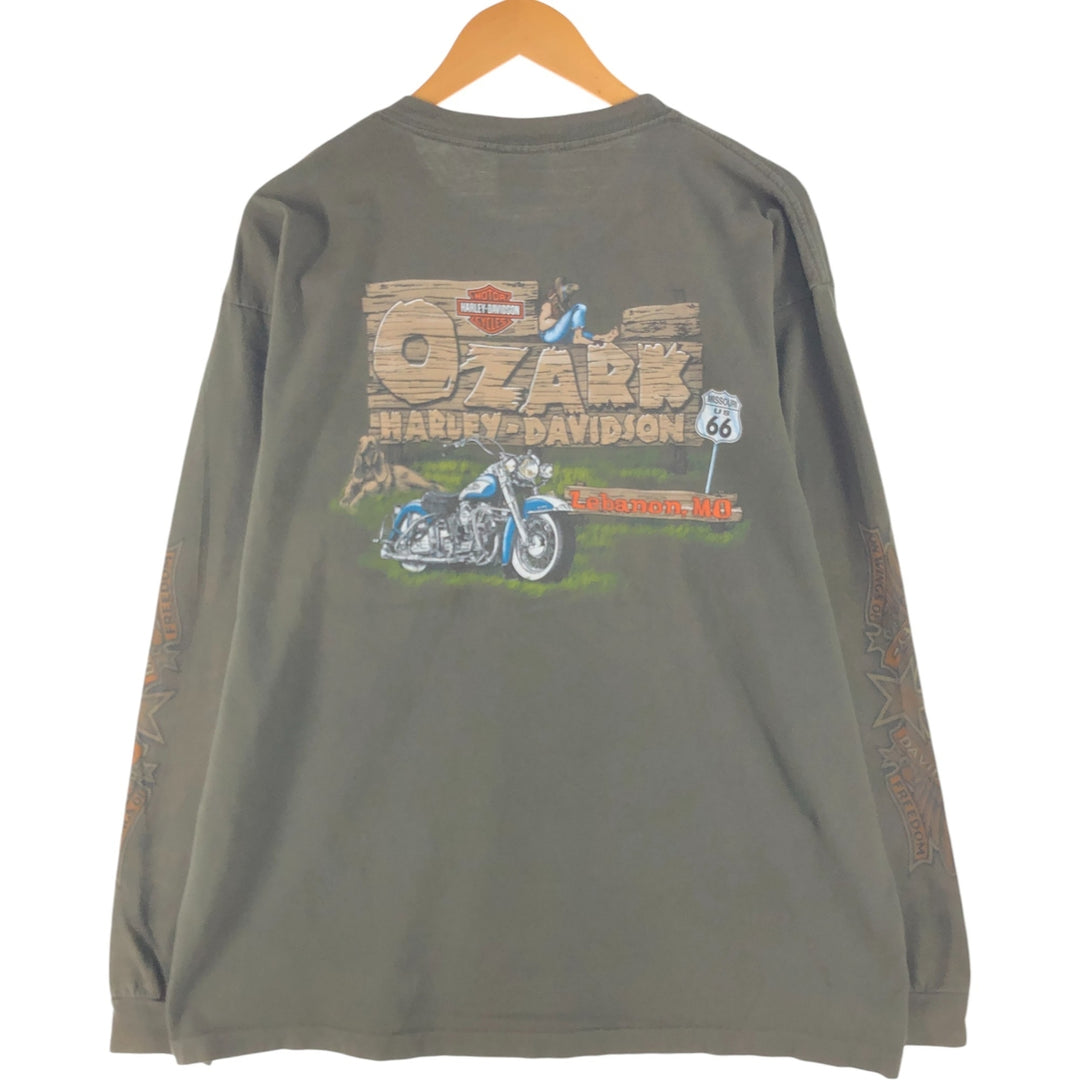 00'S Harley-Davidson Long Sleeve T-Shirt Made in USA Men's XL cotton Khaki type Vintage Second Hand