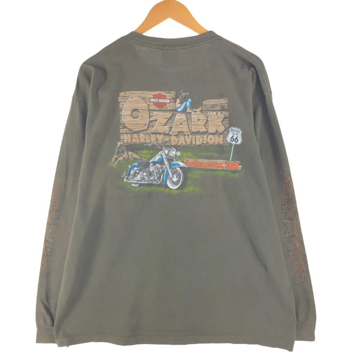 00'S Harley-Davidson Long Sleeve T-Shirt Made in USA Men's XL cotton Khaki type Vintage Second Hand