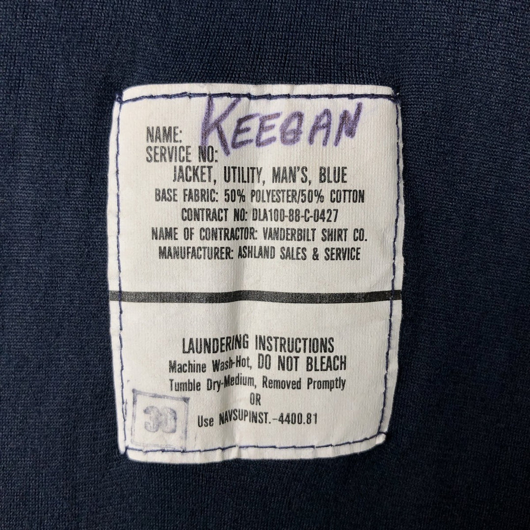 Authentic 1980'S US Navy Utility Jacket, Men's Blue, Made in USA, Size 48L (Men's XL) polyester navy blue type Vintage Second Hand