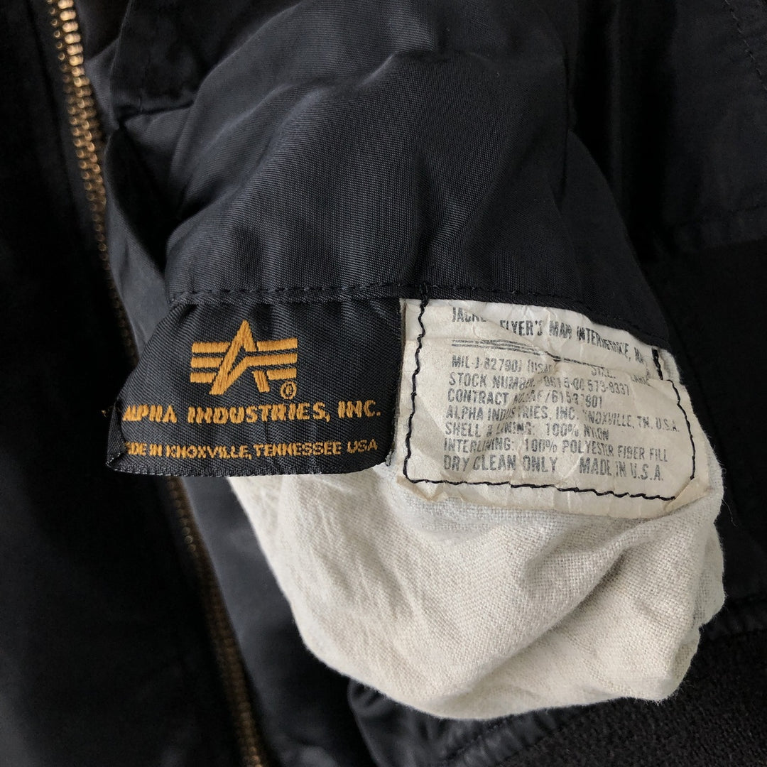 90'S civilian Alpha MA-1 style padded military flight jacket, made in the USA, men's size L, vintage Nylon black type Vintage Second Hand