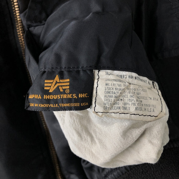 90'S civilian Alpha MA-1 style padded military flight jacket, made in the USA, men's size L, vintage Nylon black type Vintage Second Hand