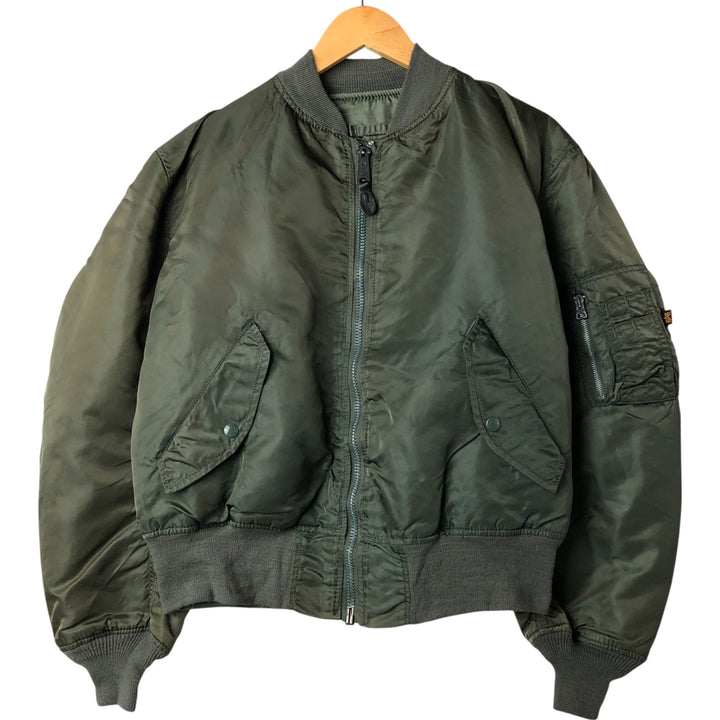 90'S civilian Alpha MA-1 style padded military flight jacket, made in the USA, men's size M, vintage Nylon Khaki type Vintage Second Hand