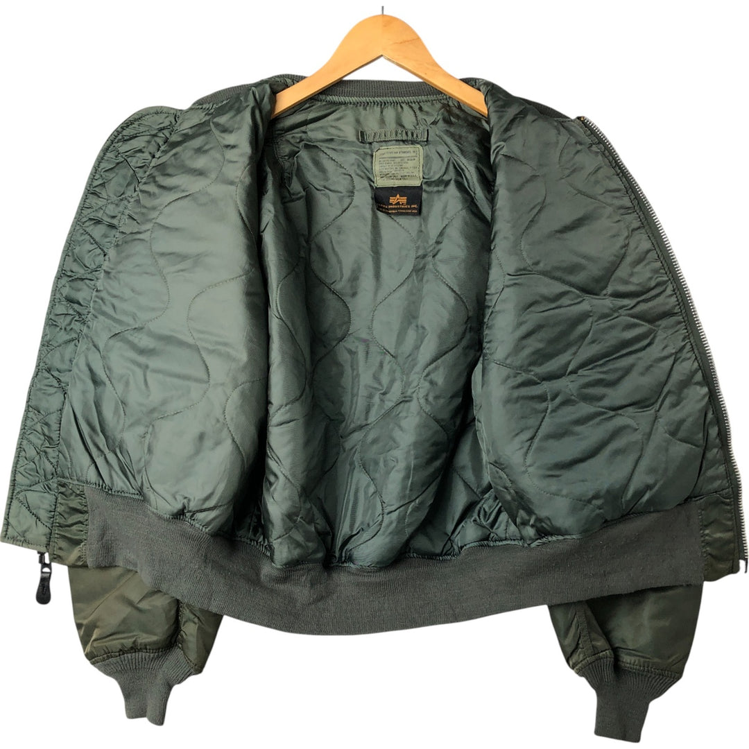 90'S civilian Alpha MA-1 style padded military flight jacket, made in the USA, men's size M, vintage Nylon Khaki type Vintage Second Hand