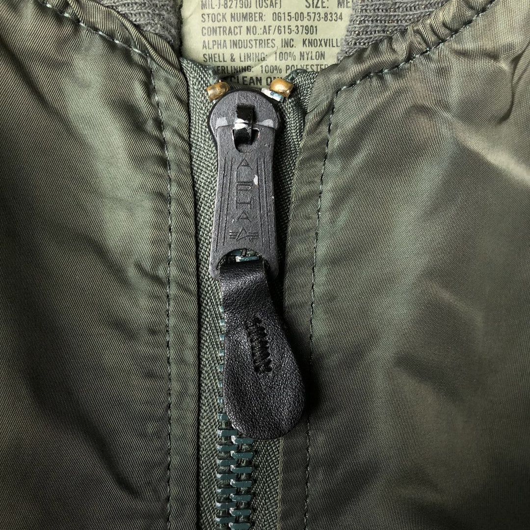 90'S civilian Alpha MA-1 style padded military flight jacket, made in the USA, men's size M, vintage Nylon Khaki type Vintage Second Hand