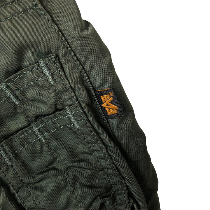 90'S civilian Alpha MA-1 style padded military flight jacket, made in the USA, men's size M, vintage Nylon Khaki type Vintage Second Hand