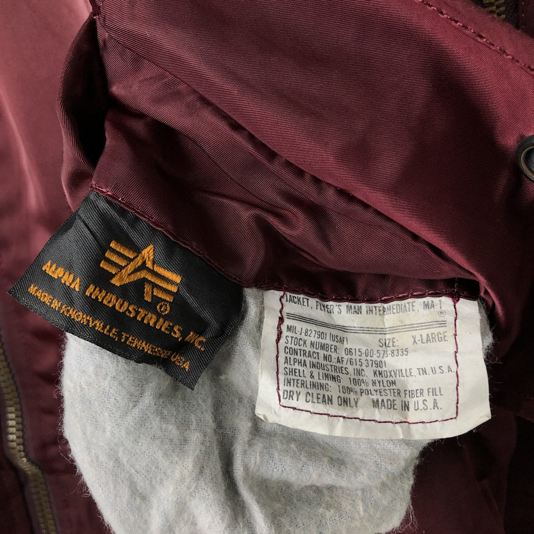 90'S civilian Alpha MA-1 style padded military flight jacket, made in the USA, men's size XL, vintage Nylon burgundy type Vintage Second Hand
