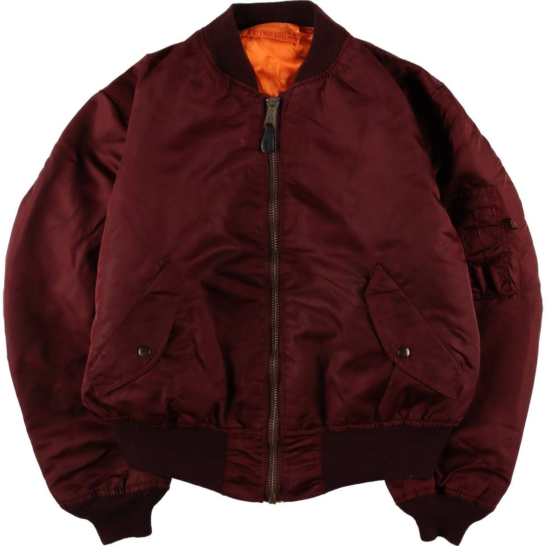 90'S civilian Alpha MA-1 style padded military flight jacket, made in the USA, men's size L, vintage Nylon burgundy type Vintage Second Hand