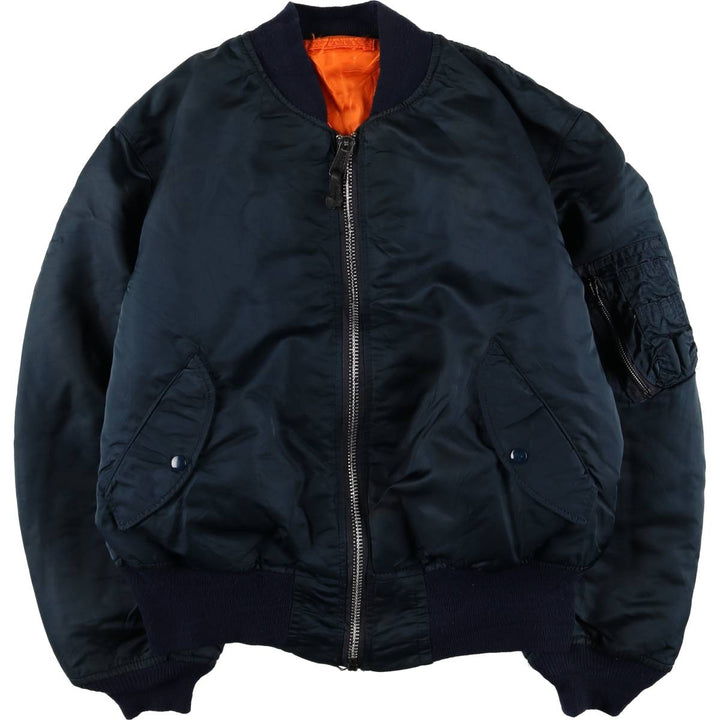 90'S civilian Alpha MA-1 style padded military flight jacket, made in the USA, men's size L, vintage Nylon navy blue type Vintage Second Hand