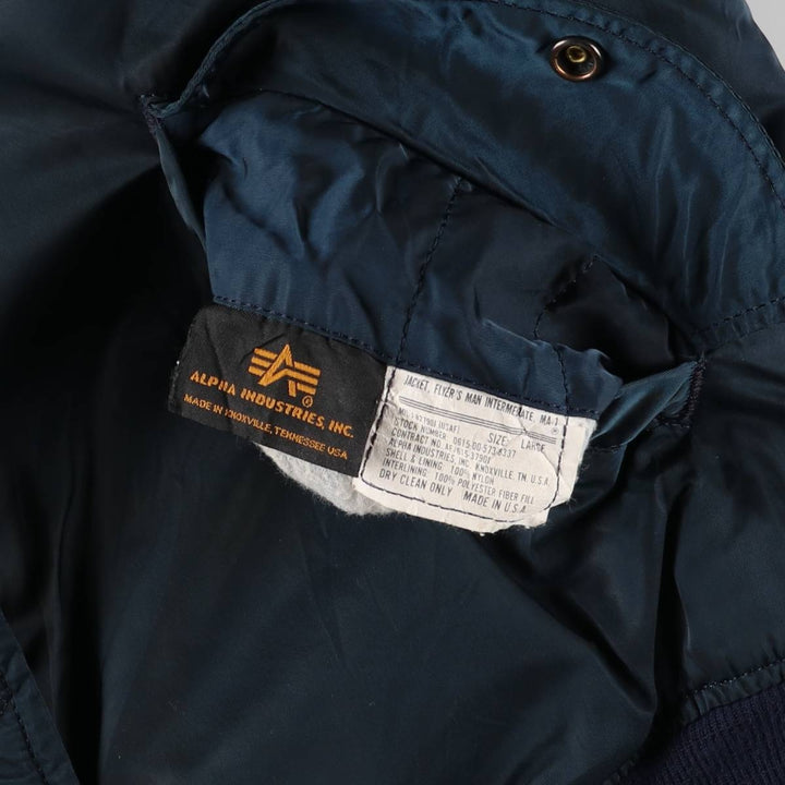 90'S civilian Alpha MA-1 style padded military flight jacket, made in the USA, men's size L, vintage Nylon navy blue type Vintage Second Hand