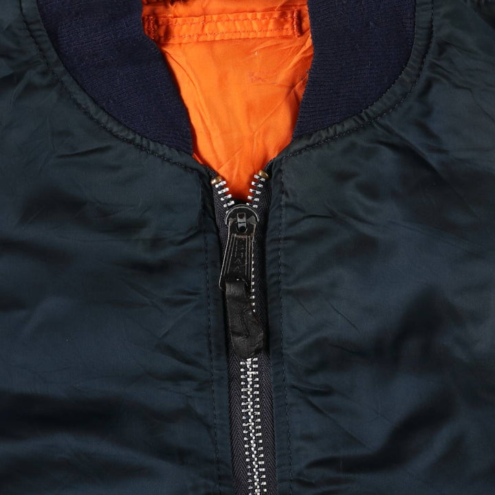 90'S civilian Alpha MA-1 style padded military flight jacket, made in the USA, men's size L, vintage Nylon navy blue type Vintage Second Hand