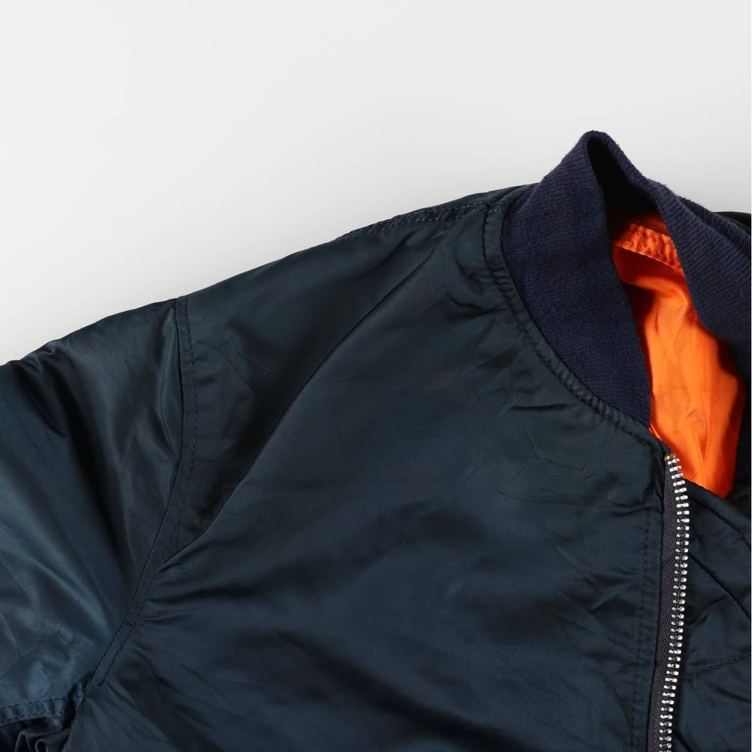 90'S civilian Alpha MA-1 style padded military flight jacket, made in the USA, men's size L, vintage Nylon navy blue type Vintage Second Hand