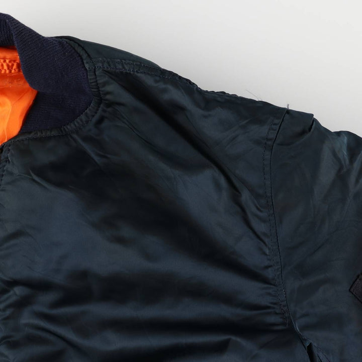 90'S civilian Alpha MA-1 style padded military flight jacket, made in the USA, men's size L, vintage Nylon navy blue type Vintage Second Hand