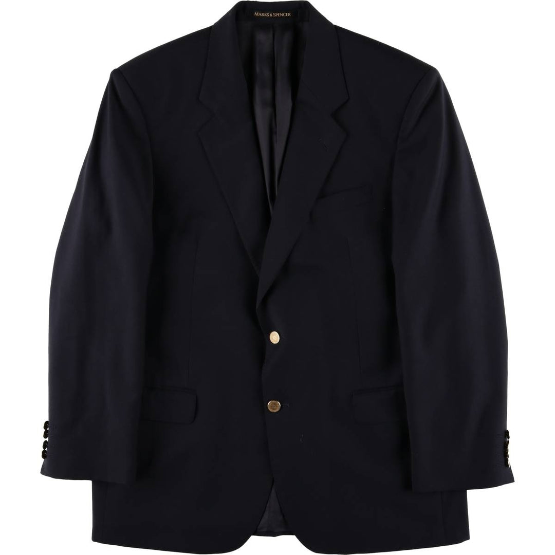 1990'S Marks & Spencer St. Michael Navy Blazer, Tailored Jacket, Made in the UK, Men's Size L wool navy blue type Vintage Second Hand