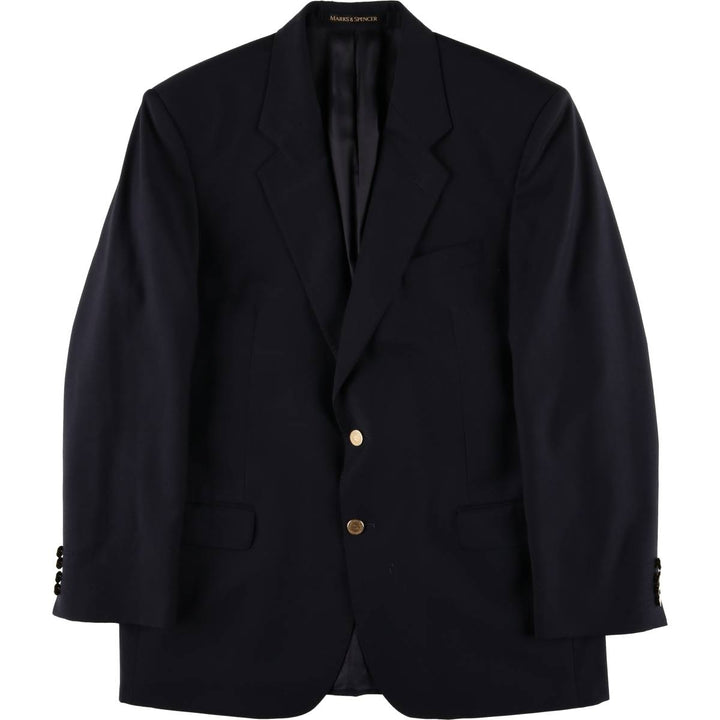 1990'S Marks & Spencer St. Michael Navy Blazer, Tailored Jacket, Made in the UK, Men's Size L wool navy blue type Vintage Second Hand